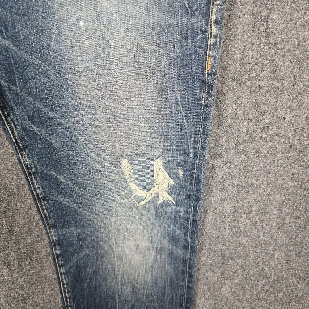 True Religion Jeans Mens 42 Geno Flaps Blue Distressed Relaxed Slim Concrete NEW
